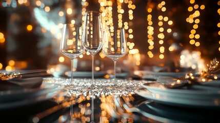 Obraz premium Elegant Dinner Table Setting with Festive Decor