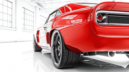 Stunning Vintage Muscle Car Poster: Glossy Red Finish, Black Wheels & Chrome Detailing - Perfect for Sports Interiors and Classic Car Enthusiasts' D&eacute;cor!