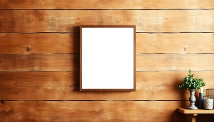 Blank Picture Frame on Wooden Wall