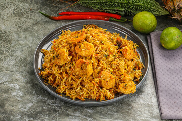 Indian cuisine - Biryani rice with prawn