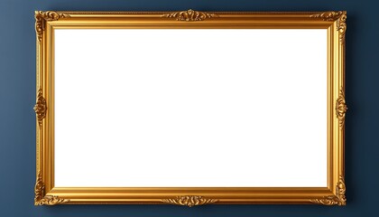 Golden Picture Frame on Dark Blue Wall