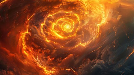 A swirling vortex of light and smoke, with hints of fire peeking through