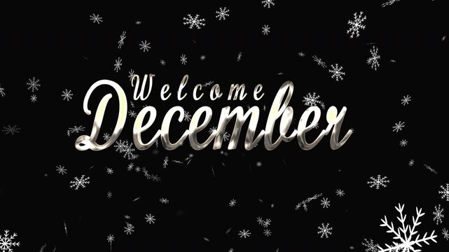 hello december animation with silver color, snow ornament and snow motion particle. best for greetings or opener project video, welcome december