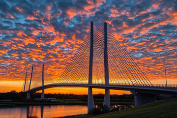 Obraz premium Majestic Sunset Over Modern Bridge