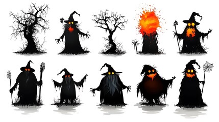 Obraz premium Black Halloween Silhouettes Vector Set