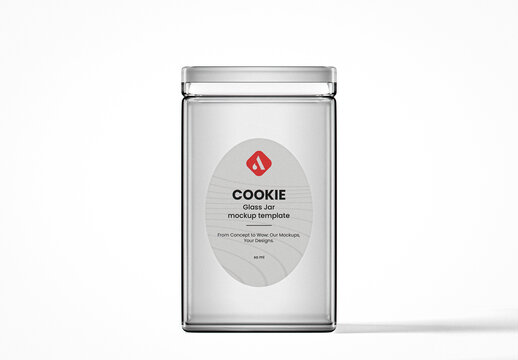 Clear Glass Rectangular Cookie Jar Mockup