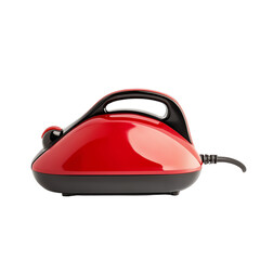 Red steam iron on a white isolate background.