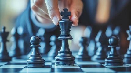 Strategic brilliance, a chess match unfolds on vibrant board hand