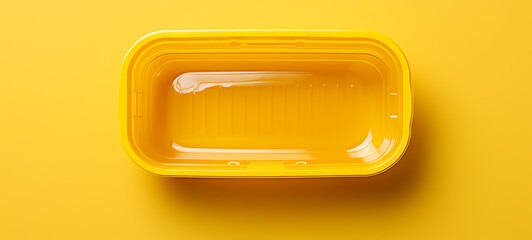 A bright yellow container sits against an equally vivid yellow backdrop, evoking a playful atmosphere perfect for kitchen organization or artistic projects. Generative AI