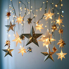 Garland stars light, new year and merry christmas 