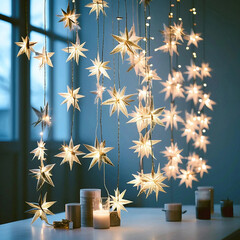 Garland stars light, new year and merry christmas 