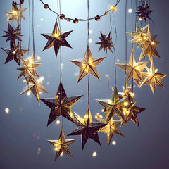 Garland stars light, new year and merry christmas 