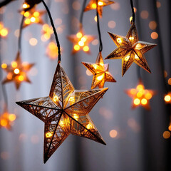 Garland stars light, new year and merry christmas 