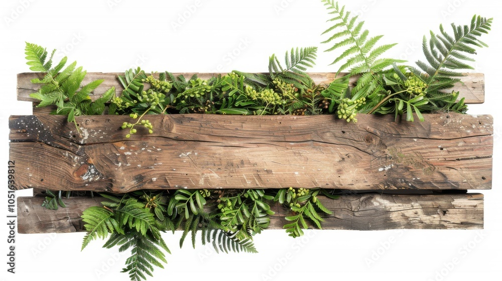 Poster illustration of green leaves arranged around and with space for text, for use in designing and prese
