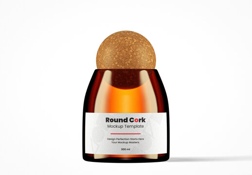 Round Cork Amber Glass Jar Mockup