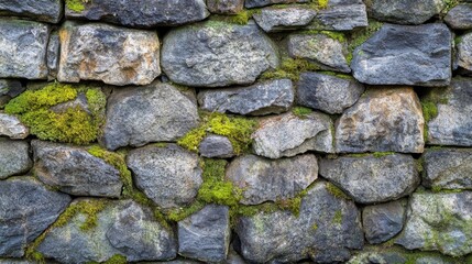 Serene stone wall adorned with vibrant green moss, a captivating display of nature's beauty