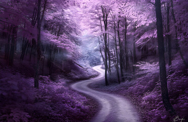 Obraz premium Winding Path in a Purple Forest