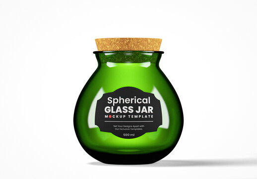 Spherical Small Green Glass Jar Mockup