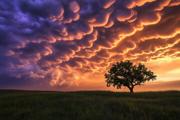 Fototapeta premium Dramatic Sunset Over a Lone Tree