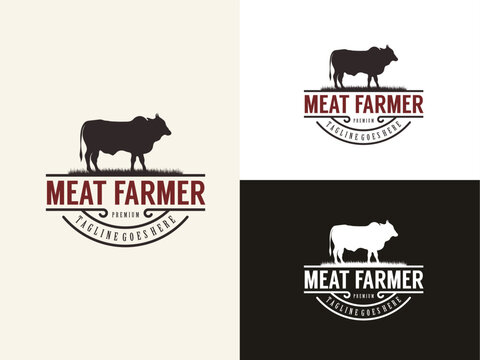 Black Aberdeen Angus Silhouette for Beef Cattle Farm Ranch Livestock or Premium Quailty Meat or Butchery label logo design.