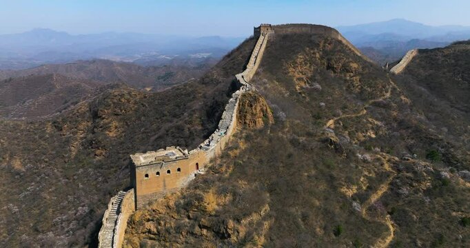 Tranquil View Of The Great Wall Of China At Jinshanling Section In Luanping, Beijing, China. panning shot