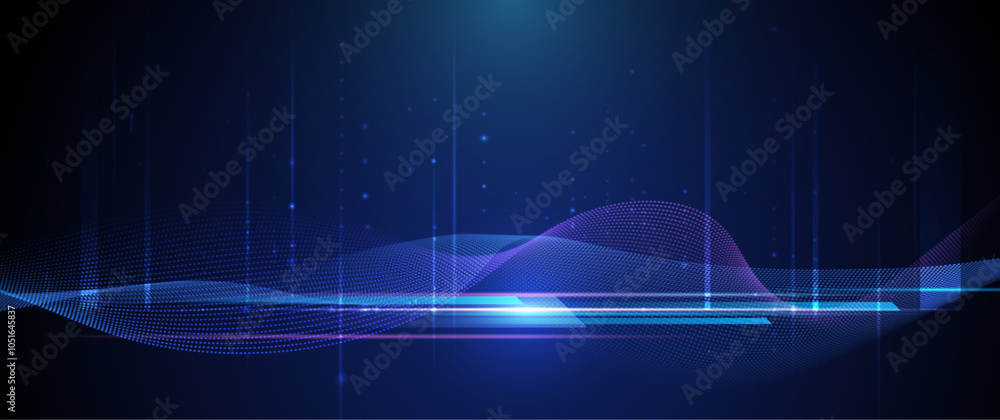 Leinwandbilder Vector abstract dynamic, wave particle and dot. Illustration technology background with dynamic mesh, flow particles design for banner, wallpaper. Futuristic, digital datum network and science concept
