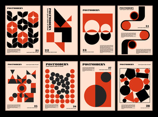 Artworks, posters inspired postmodern of vector abstract dynamic symbols with bold geometric shapes, useful for web background, poster art design, magazine front page, hi-tech print, cover artwork.