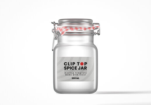 Frosted Glass Clip Top Spice Jar Mockup