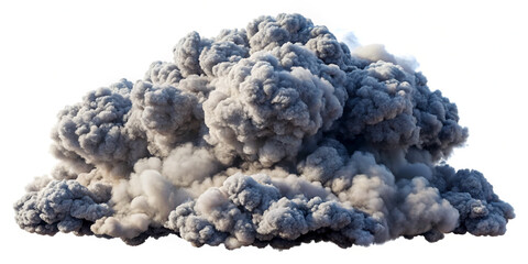 Billowing ash cloud with fine particles, isolated on plain white background.