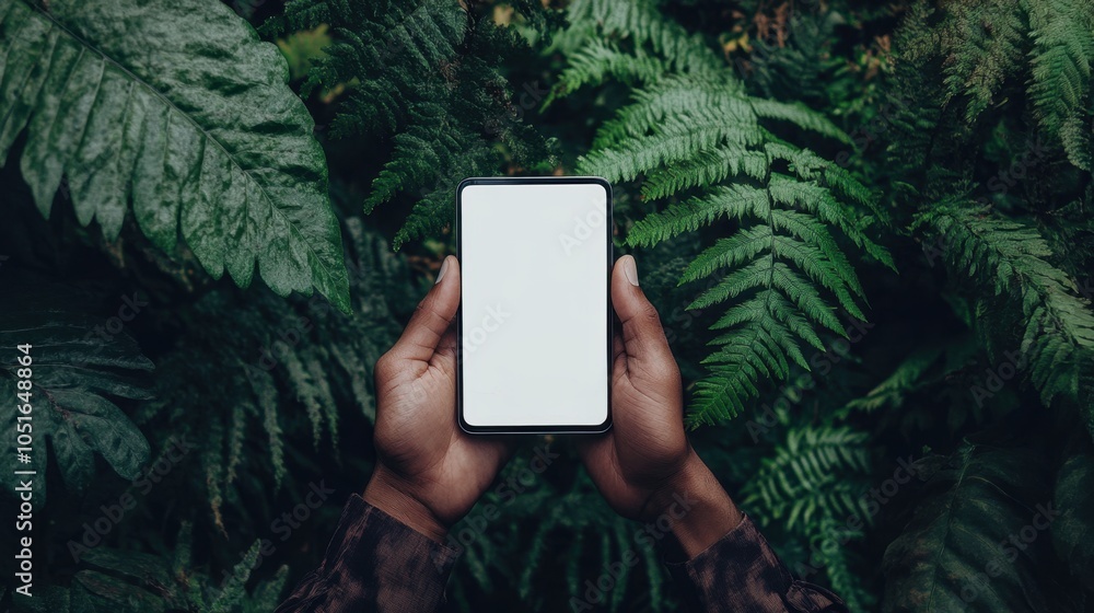 Poster customizable smartphone mockup - hand holding blank white screen device for personalization and desi