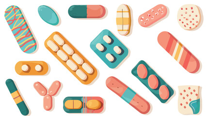 Vector set illustrations of band aids isolated on white, injury recovery, recovery