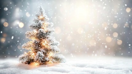 Snowy Wonderland with Festive Decorations and Bright Lights