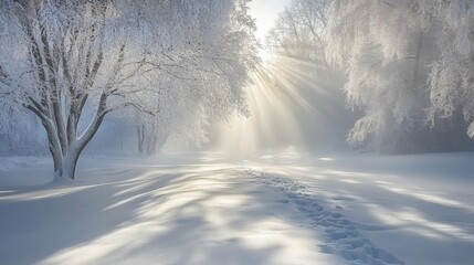 Fototapeta premium Snowy Wonderland with Modern Light Effects