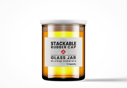 Stackable Amber Glass Jar Mockup