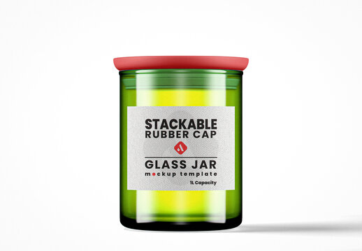 Stackable Green Glass Jar Mockup