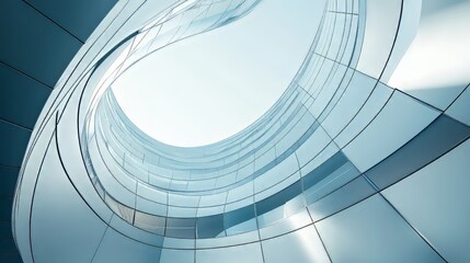 Fototapeta premium Wide angle abstract background view of steel light blue high ris. architecture modern. Ultra realistic. Photorealistic