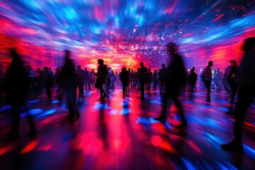 Silhouettes of people in a dark room with a glowing, colorful light emanating from the floor.