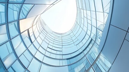 Naklejka premium Wide angle abstract background view of steel light blue high ris. architecture modern. Ultra realistic. Photorealistic