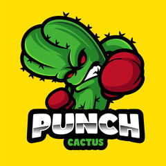 punch cactus boxing angry mascot logo concept