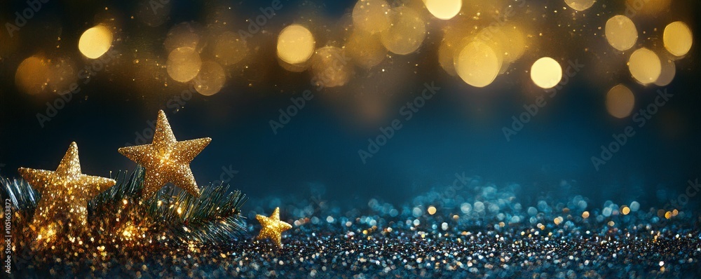 Poster a sparkling backdrop of shimmering stars and bokeh lights, creating a magical, festive atmosphere.