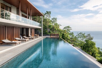 Fototapeta premium luxury hotel pool in tropical paradise