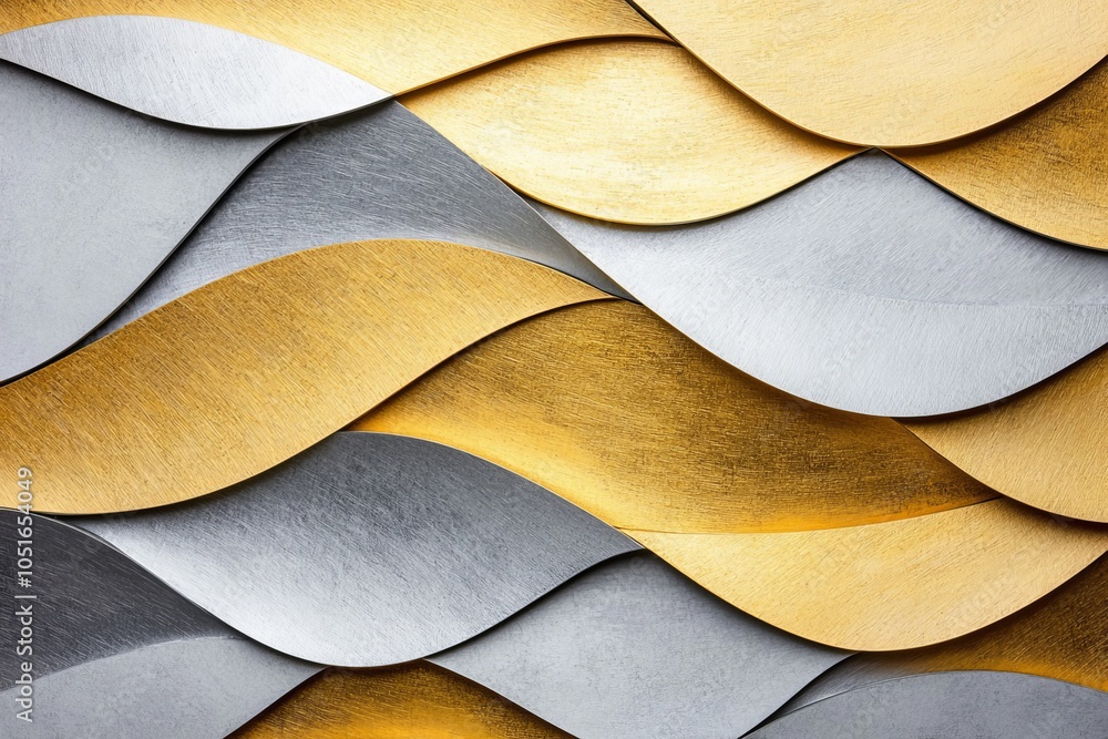 Poster a textured background featuring layered waves of gold, silver, and gray, creating a striking visual 