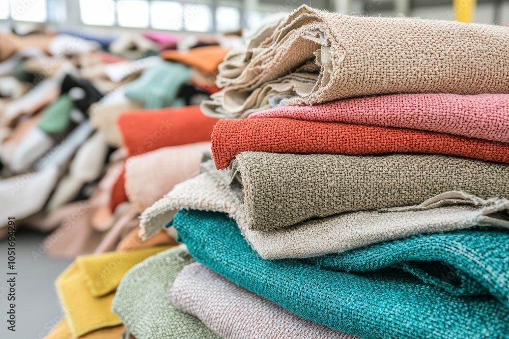 Poster a vibrant stack of colorful fabric rolls showcases various textures and hues, creating a visually ap