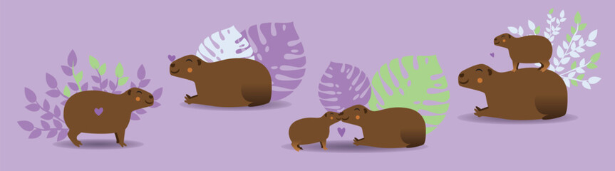 Seamless pattern with capybaras with hearts, flat vector stock illustration with capybaras as abstract Pattern Requests