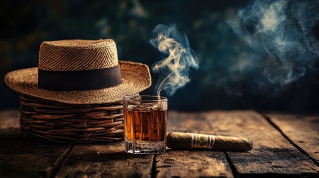 Cigars, rum, and a hat
