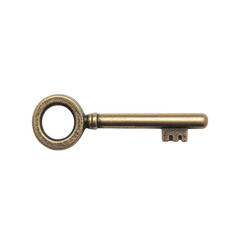 a brass key, antique finish with smooth design, isolated on white background