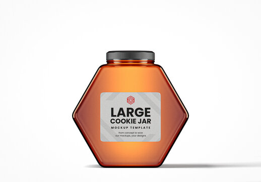 Hexagonal Amber Glass Cookie Jar Mockup