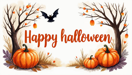 Watercolor style Halloween poster with text Happy Halloween
