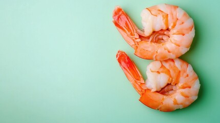 Fresh and Tasty Shrimp Salad on Green Background with Copy Space, Healthy Food Concept