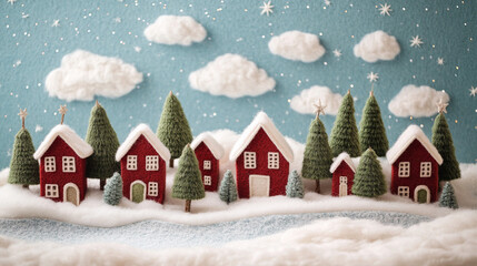 Fototapeta premium Cute felt Christmas city landscape.